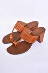 Shop_Nayaab by Aleezeh_Brown Braided Strap Kolhapuri Block Heels_at_Aza_Fashions