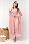 Shop_Gulabik Jaipur_Peach Handloom Chanderi Embellished Jaal Lace Tassel Anarkali Set _Online_at_Aza_Fashions
