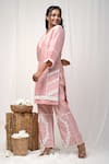 Gulabik Jaipur_Peach Handloom Chanderi Embellished Floral Florence Kurta With Pant  _at_Aza_Fashions