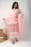 Buy_Gulabik Jaipur_Peach Handloom Chanderi Embellished Blossom Print Lace Kurta Pant Set  _Online_at_Aza_Fashions