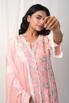 Shop_Gulabik Jaipur_Peach Handloom Chanderi Embellished Blossom Print Lace Kurta Pant Set  _at_Aza_Fashions