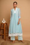 Buy_Gulabik Jaipur_Blue Handloom Chanderi Embellished Florin Bloom Kurta With Pant  _at_Aza_Fashions