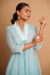 Shop_Gulabik Jaipur_Blue Handloom Chanderi Embellished Florin Bloom Kurta With Pant  _at_Aza_Fashions