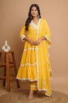 Buy_Gulabik Jaipur_Yellow Handloom Chanderi Embellished Floral Mirror Tiered Anarkali Set  _at_Aza_Fashions