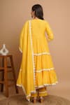 Gulabik Jaipur_Yellow Handloom Chanderi Embellished Floral Mirror Tiered Anarkali Set  _Online_at_Aza_Fashions