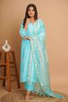 Buy_Gulabik Jaipur_Blue Handloom Chanderi Embroidery Damask Notched Round Kurta Pant Set  _at_Aza_Fashions