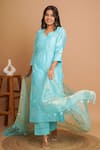 Buy_Gulabik Jaipur_Blue Handloom Chanderi Embroidery Damask Notched Round Kurta Pant Set  _Online_at_Aza_Fashions