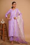 Buy_Gulabik Jaipur_Purple Handloom Chanderi Embroidery Damask Fleur Kurta Pant Set  _at_Aza_Fashions