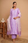 Gulabik Jaipur_Purple Handloom Chanderi Embroidery Damask Fleur Kurta Pant Set  _Online_at_Aza_Fashions