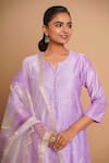 Shop_Gulabik Jaipur_Purple Handloom Chanderi Embroidery Damask Fleur Kurta Pant Set  _at_Aza_Fashions