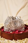 Buy_5Elements_Silver Hand Embroidery Carved Lotus Potli Bag _at_Aza_Fashions