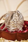 5Elements_Silver Hand Embroidery Carved Lotus Potli Bag _Online_at_Aza_Fashions