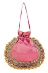 Shop_5Elements_Pink Embellished Leander Textured Potli _at_Aza_Fashions