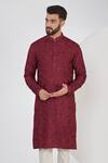 Kasbah_Maroon Silk Embroidered Abstract Thread Kurta _Online_at_Aza_Fashions