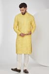 Buy_Kasbah_Yellow Silk Embroidered Chikankari Thread And Sequins Kurta Set _at_Aza_Fashions