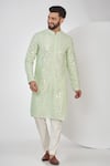 Buy_Kasbah_Green Silk Embroidery, Mirrors Kurta Set _at_Aza_Fashions