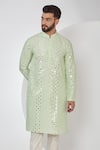 Buy_Kasbah_Green Silk Embroidery, Mirrors Kurta Set _Online_at_Aza_Fashions