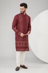 Buy_Kasbah_Maroon Georgette Embroidered Chikankari And Thread Kurta Set _at_Aza_Fashions