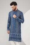 Kasbah_Blue Georgette Embroidered Chikankari Sequins And Thread Kurta Set _Online_at_Aza_Fashions