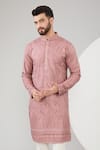 Kasbah_Pink Silk Embroidered Chikankari Kurta Set _Online_at_Aza_Fashions