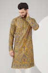 Kasbah_Yellow Georgette Embroidered Kashmiri Thread Kurta _Online_at_Aza_Fashions