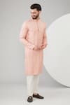 Buy_Kasbah_Peach Silk Embroidered Chikankari And Thread Kurta Set _at_Aza_Fashions