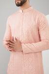 Buy_Kasbah_Peach Silk Embroidered Chikankari And Thread Kurta Set _Online_at_Aza_Fashions