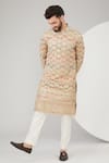 Buy_Kasbah_Beige Georgette Embroidered Thread Sequins And Work Kurta _at_Aza_Fashions