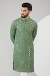 Kasbah_Green Georgette Embroidered Mirror And Sequins Kurta Set _Online_at_Aza_Fashions