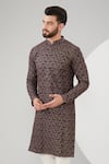 Kasbah_Wine Silk Embroidered Geometric Zari And Thread Kurta _Online_at_Aza_Fashions