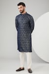 Buy Blue Silk Embroidered Sequins And Thread Kurta Set For Men by ...
