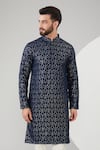 Buy Blue Silk Embroidered Sequins And Thread Kurta Set For Men by ...