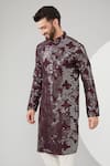 Kasbah_Wine Georgette Embroidered Sequins And Thread Full Sleeve Kurta _Online_at_Aza_Fashions