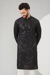 Kasbah_Black Silk, Cotton Sequins, Embroidery And Thread Work Full Sleeve Kurta Set _Online_at_Aza_Fashions