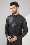 Buy_Kasbah_Black Silk, Cotton Sequins, Embroidery And Thread Work Full Sleeve Kurta Set _Online_at_Aza_Fashions