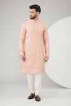 Buy_Kasbah_Peach Georgette Embroidered Chikankari And Thread Kurta _at_Aza_Fashions