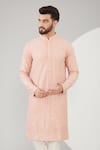 Kasbah_Peach Georgette Embroidered Chikankari And Thread Kurta _Online_at_Aza_Fashions