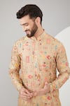 Buy_Kasbah_Beige Georgette, Cotton Zari Embroidered Kurta Set _Online_at_Aza_Fashions