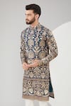 Kasbah_Blue Georgette Embroidered Floral And Thread Work Full Sleeve Kurta Set _Online_at_Aza_Fashions