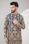 Buy_Kasbah_Blue Georgette Embroidered Floral And Thread Work Full Sleeve Kurta Set _Online_at_Aza_Fashions