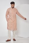 Buy_Kasbah_Peach Georgette Embroidery Sequins Geometric Kurta Set _at_Aza_Fashions