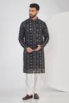 Buy_Kasbah_Black Georgette, Cotton Mirrors, Foil Printing, Embroidery Straight Kurta Set _at_Aza_Fashions