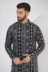 Kasbah_Black Georgette, Cotton Mirrors, Foil Printing, Embroidery Straight Kurta Set _Online_at_Aza_Fashions