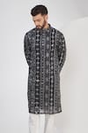 Buy_Kasbah_Black Georgette, Cotton Mirrors, Foil Printing, Embroidery Straight Kurta Set _Online_at_Aza_Fashions