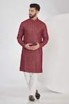 Buy_Kasbah_Maroon Silk Embroidery Chikankari Work Kurta Set _at_Aza_Fashions