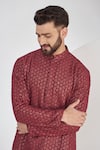 Kasbah_Maroon Silk Embroidery Chikankari Work Kurta Set _Online_at_Aza_Fashions