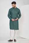 Buy_Kasbah_Blue Silk Embroidery Chikankari Kurta Set _at_Aza_Fashions