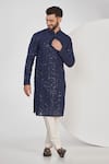 Buy_Kasbah_Blue Georgette Embroidery Chikankari Geometric Sequin Kurta _at_Aza_Fashions