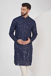 Buy_Kasbah_Blue Georgette Embroidery Chikankari Geometric Sequin Kurta _Online_at_Aza_Fashions