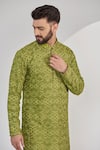 Kasbah_Green Silk Embroidery Chikankari Geometric Work Kurta Set _Online_at_Aza_Fashions